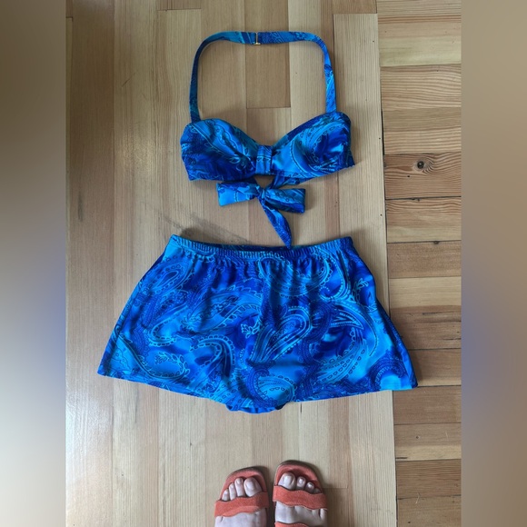 Vintage 90’s Blue Paisley “Christina” Two-Piece Swimsuit, Small - Picture 3 of 11